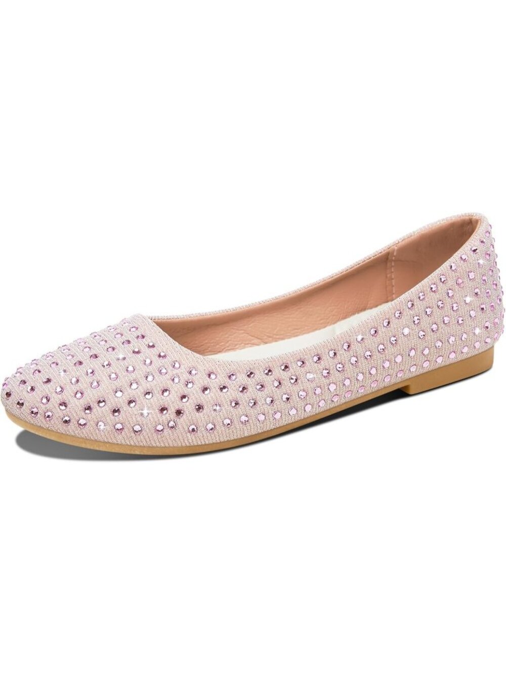 Women's Pink Rhinestone Sparkly Round Toe Comfortable Slip On Ballet Flats